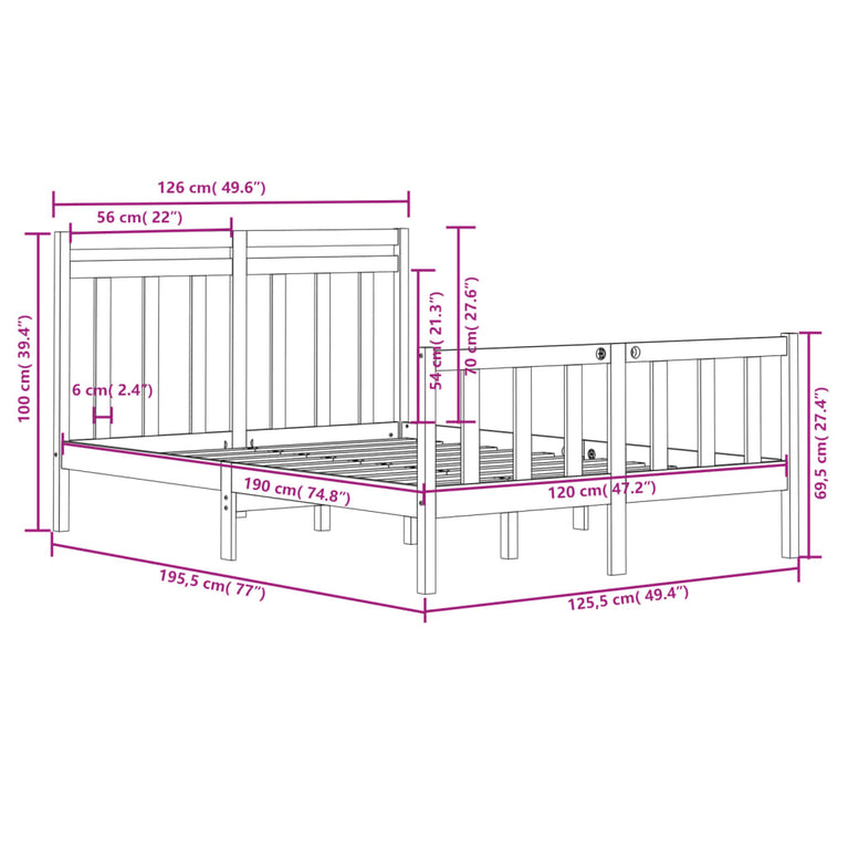 Bedframe massief hout wit 120x190 cm 4FT Small Double