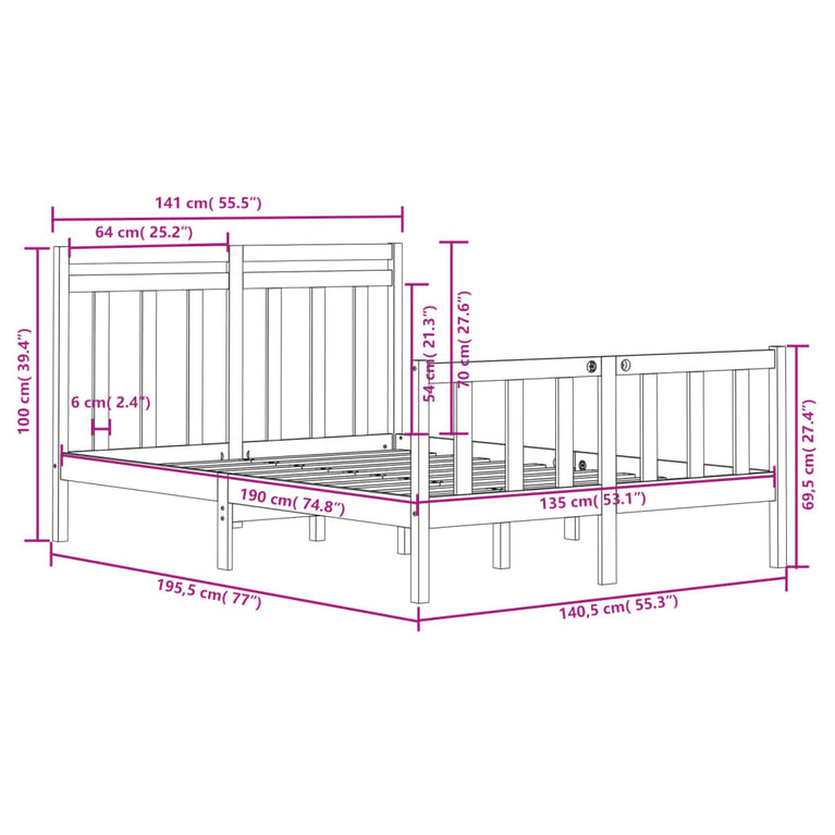 Bedframe massief hout 135x190 cm Double