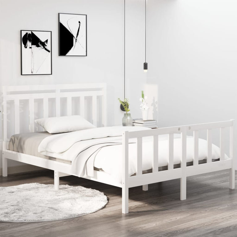 Bedframe massief hout wit 140x190 cm