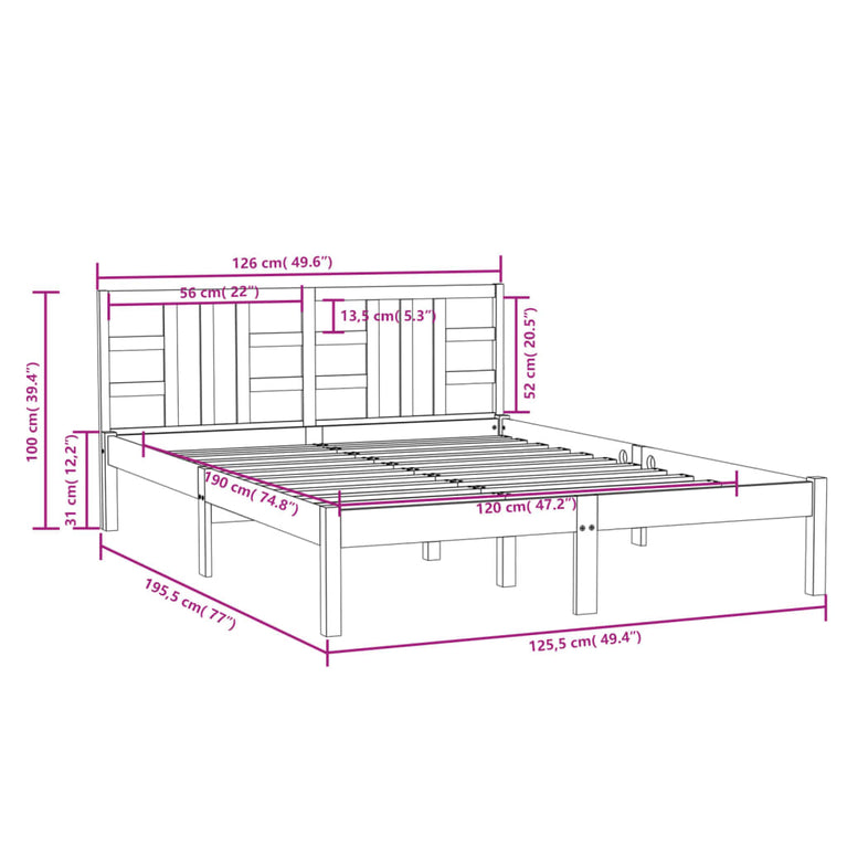 Bedframe massief hout 120x190 cm Small Double