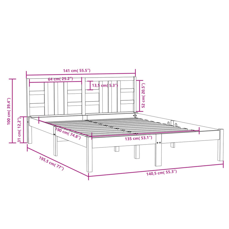 Bedframe massief hout 135x190 cm Double