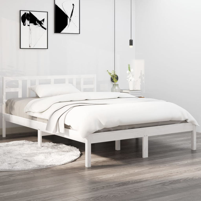 Bedframe massief hout wit 120x200 cm