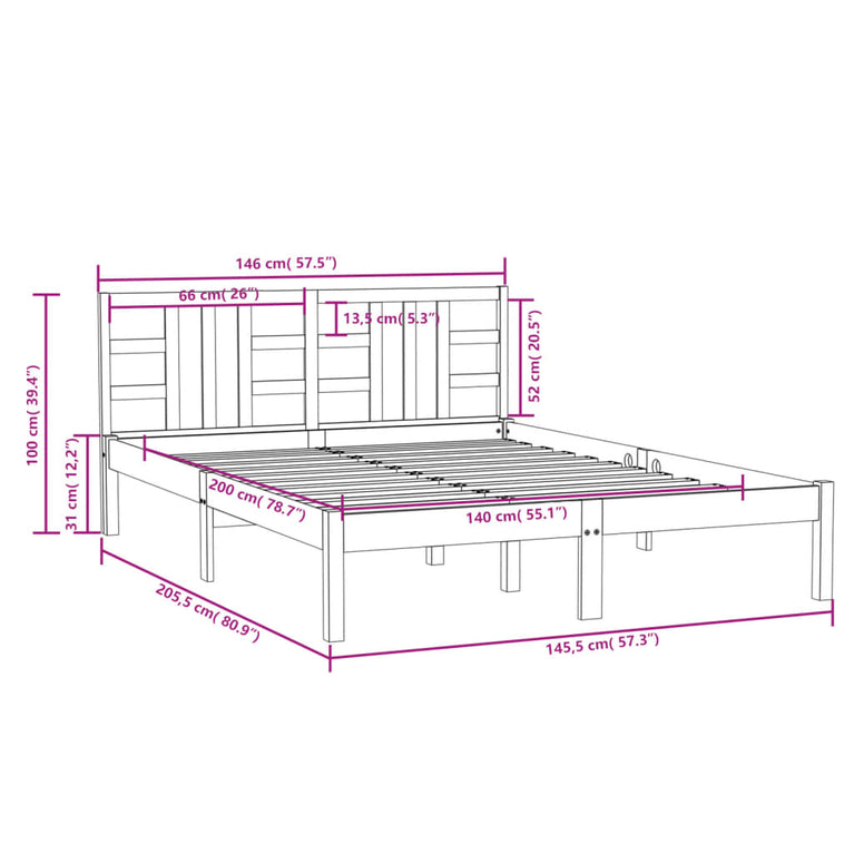 Bedframe massief hout 140x200 cm