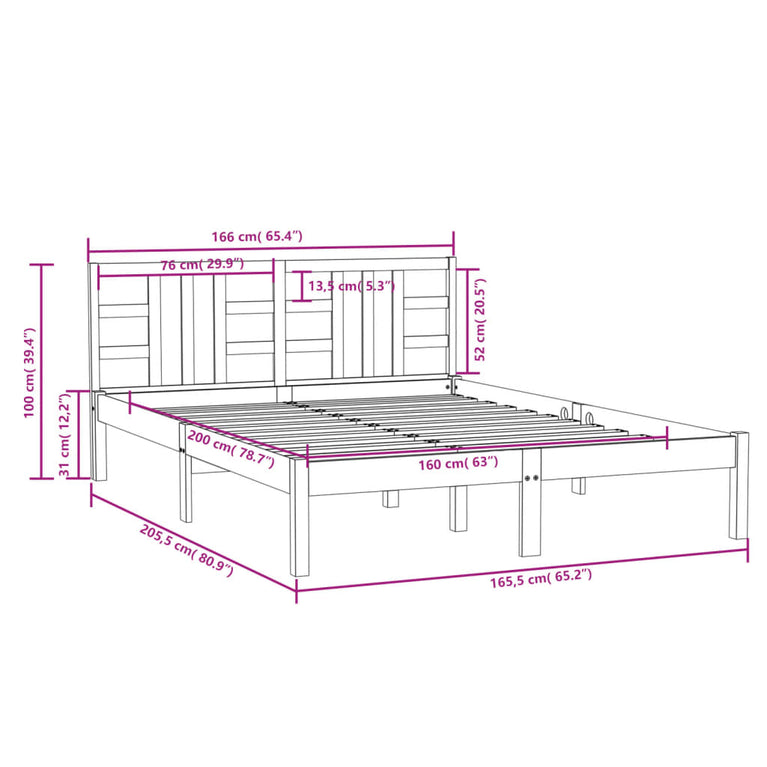 Bedframe massief hout 160x200 cm