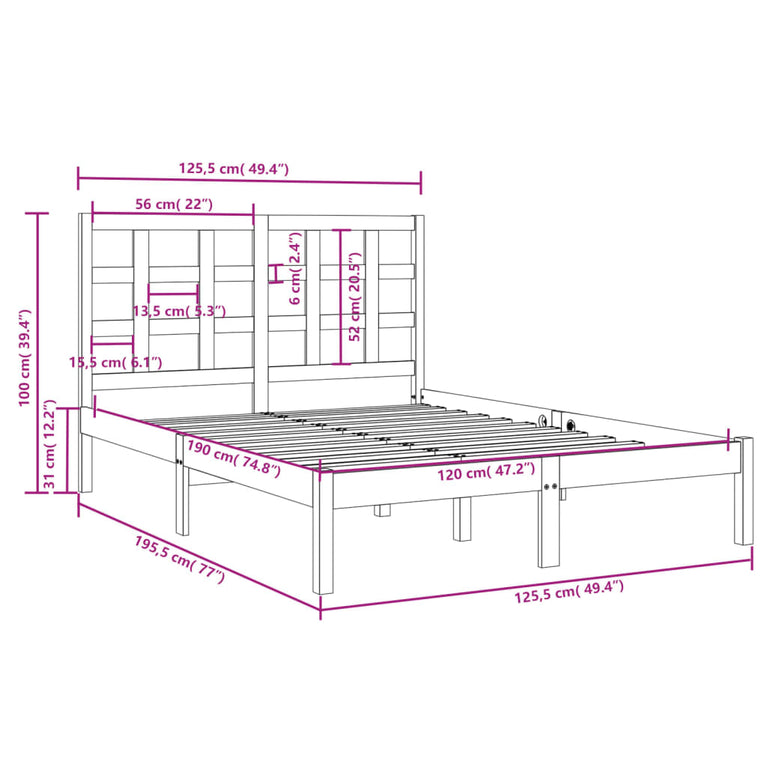 Bedframe massief hout 120x190 cm Small Double