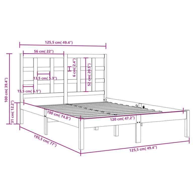 Bedframe massief hout wit 120x190 cm 4FT Small Double