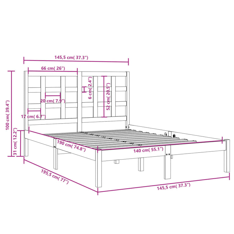 Bedframe massief hout 140x190 cm