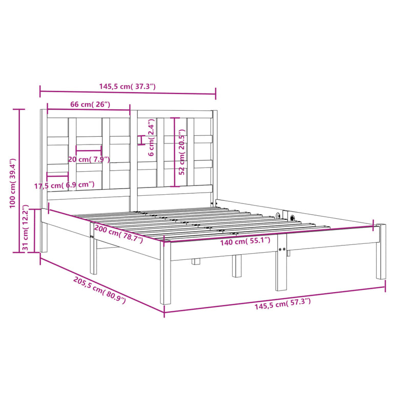 Bedframe massief hout wit 140x200 cm
