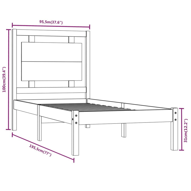 Bedframe massief hout 90x190 cm Single