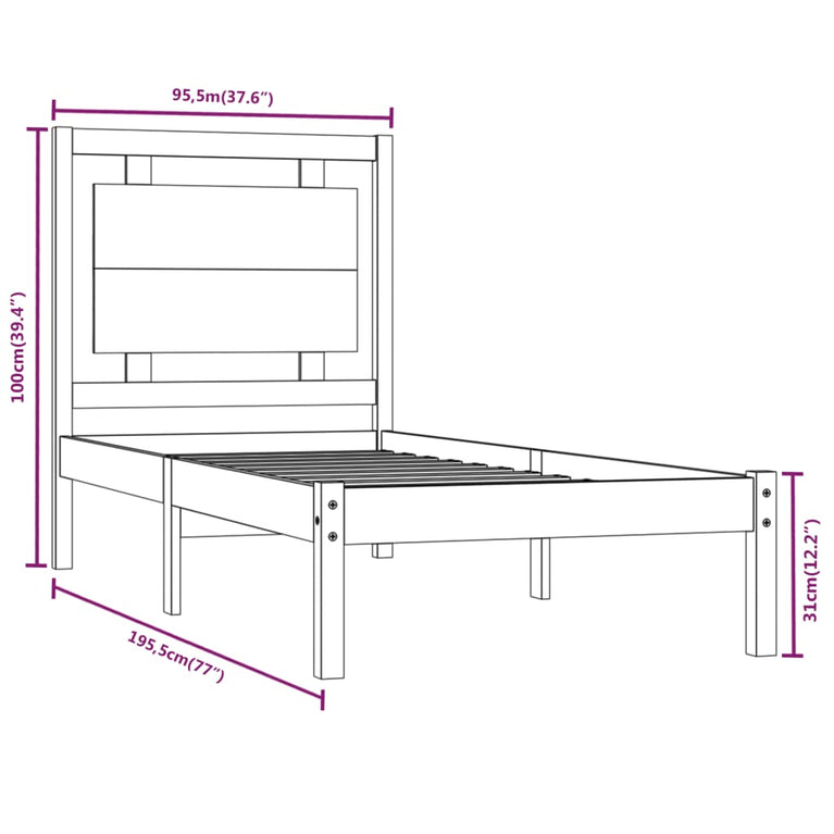 Bedframe massief hout zwart 90x190 cm 3FT Single