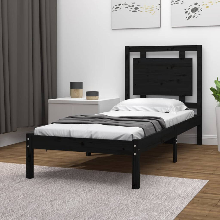 Bedframe massief hout zwart 90x190 cm 3FT Single