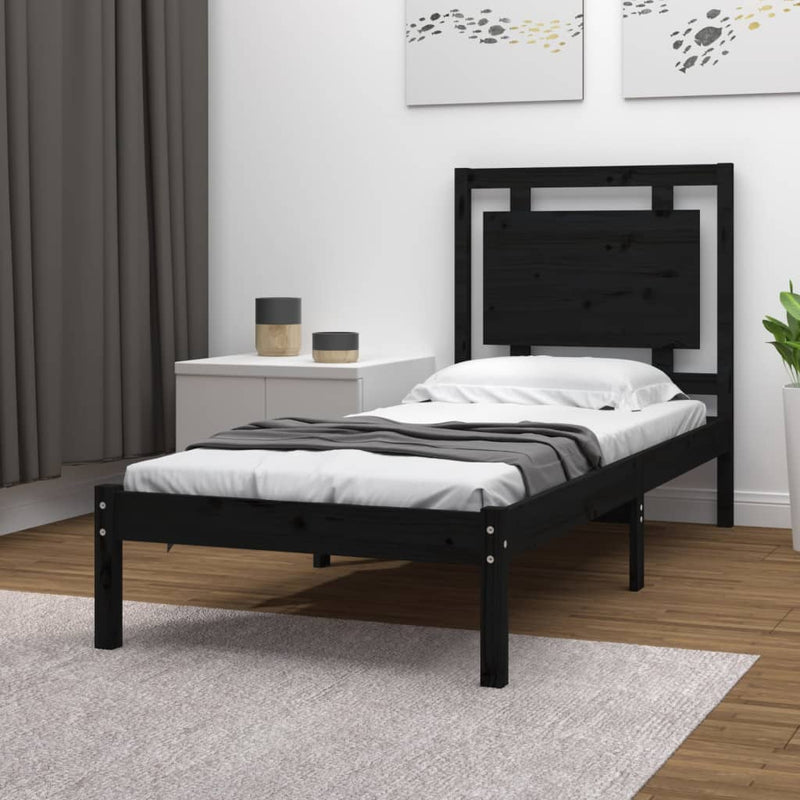Bedframe massief hout zwart 90x190 cm 3FT Single
