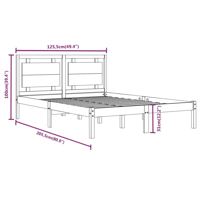 Bedframe massief hout wit 120x200 cm