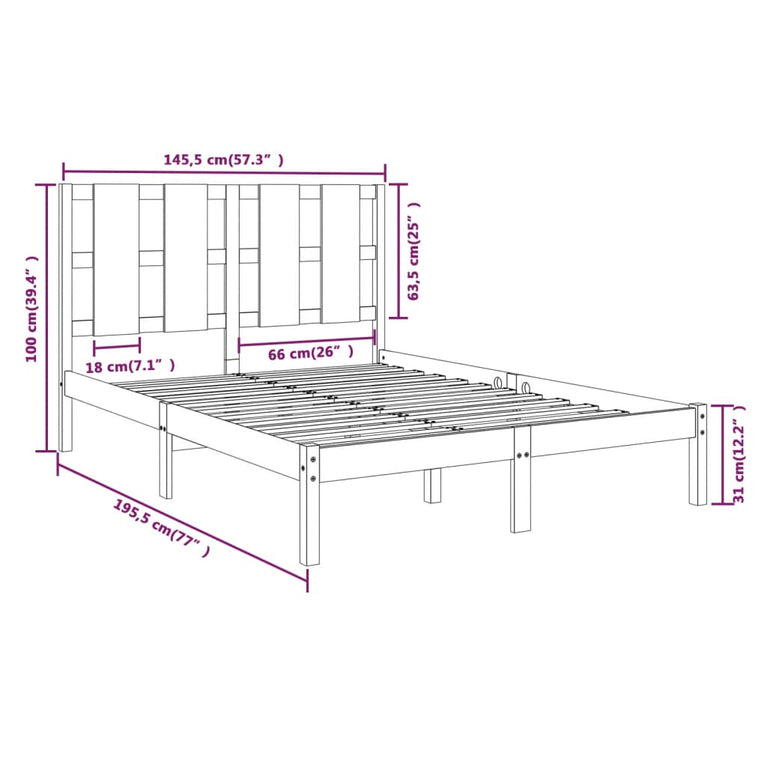 Bedframe massief grenenhout wit 140x190 cm