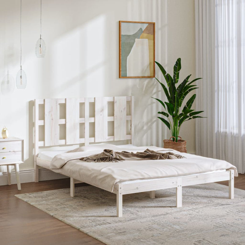 Bedframe massief grenenhout wit 140x190 cm