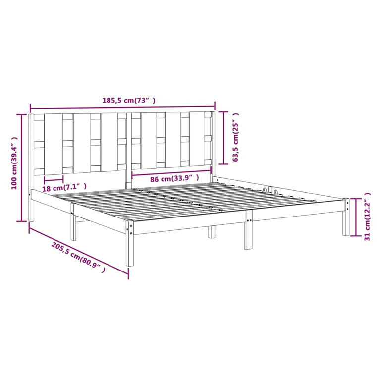 Bedframe massief hout 180x200 cm Super King Size