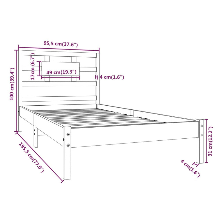 Bedframe massief hout wit 90x190 cm 3FT Single
