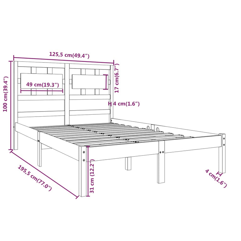 Bedframe massief hout 120x190 cm Small Double