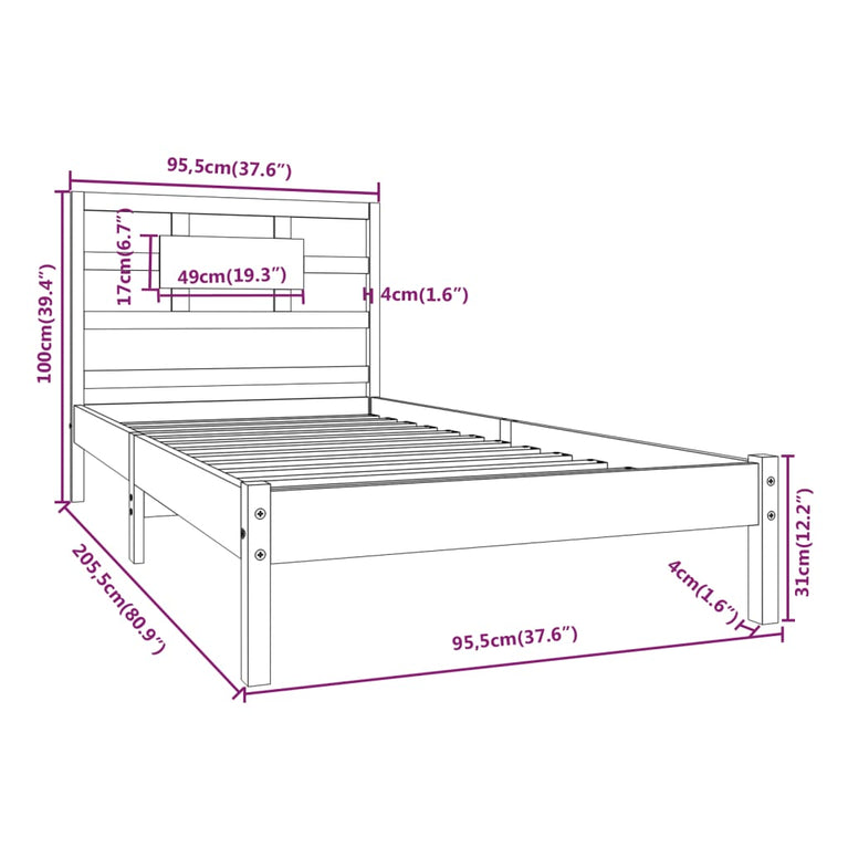 Bedframe massief hout 90x200 cm