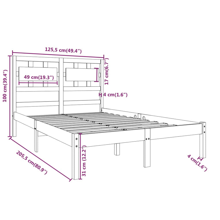 Bedframe massief hout wit 120x200 cm