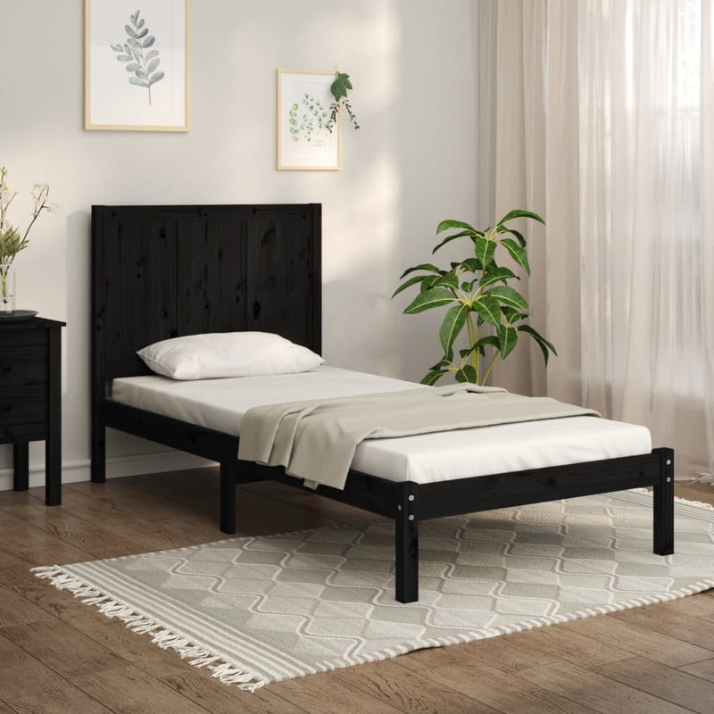 Bedframe massief grenenhout zwart 75x190 cm 2FT6 Small Single
