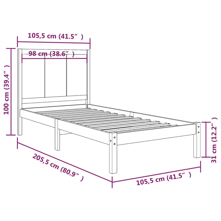 Bedframe massief grenenhout wit 100x200 cm