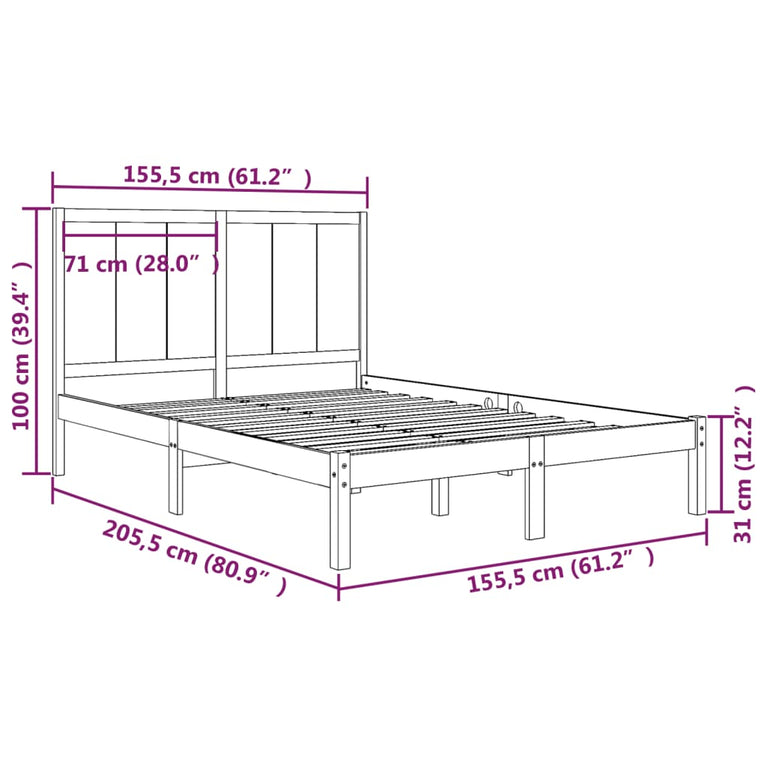 Bedframe massief grenenhout 150x200 cm King Size