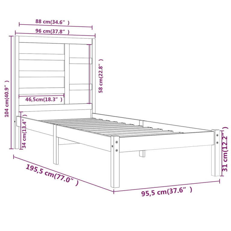 Bedframe massief hout 90x190 cm Single