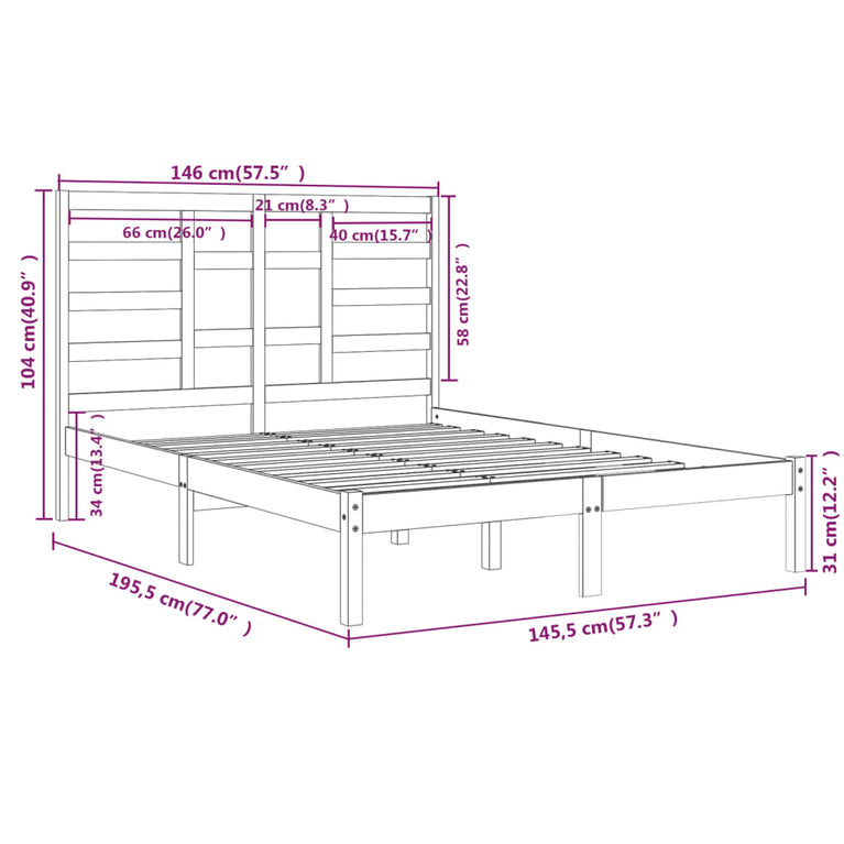Bedframe massief hout wit 140x190 cm