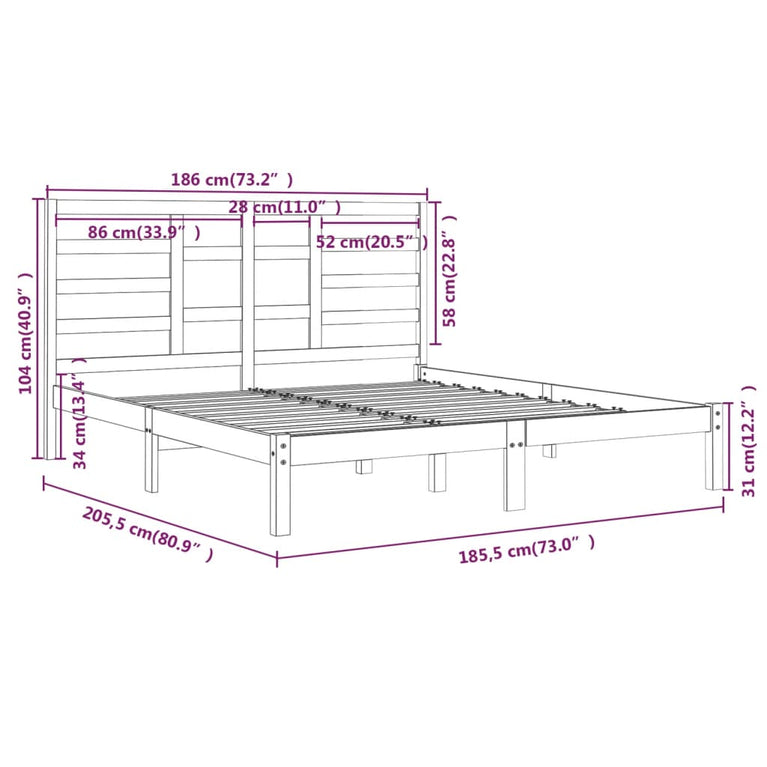 Bedframe massief hout 180x200 cm Super King Size