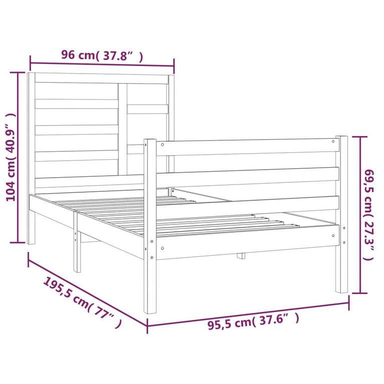 Bedframe massief hout 90x190 cm Single