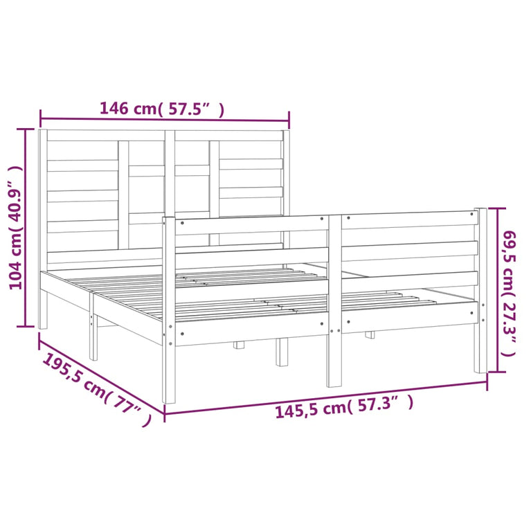 Bedframe massief hout wit 140x190 cm