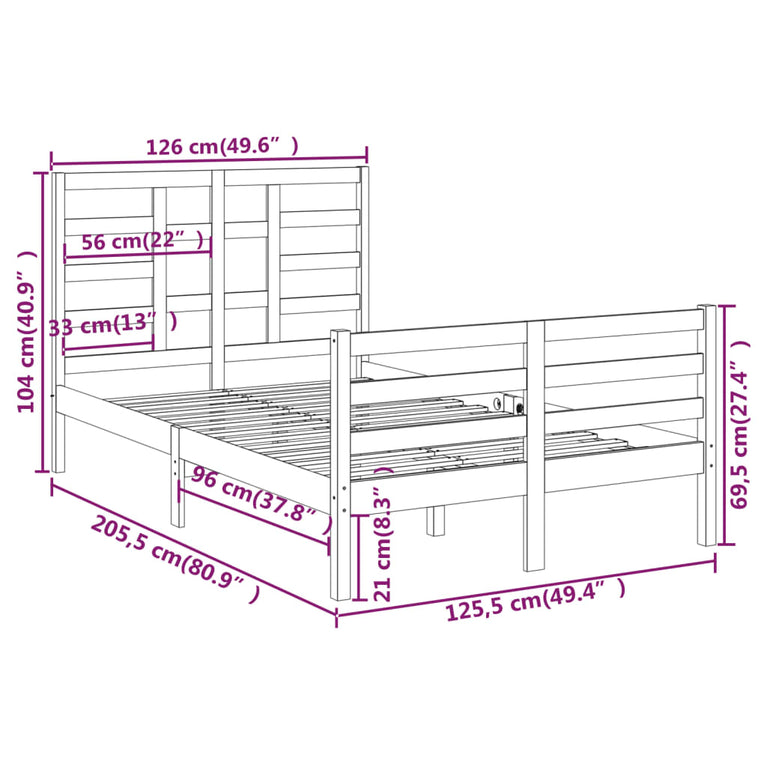 Bedframe massief hout wit 120x200 cm