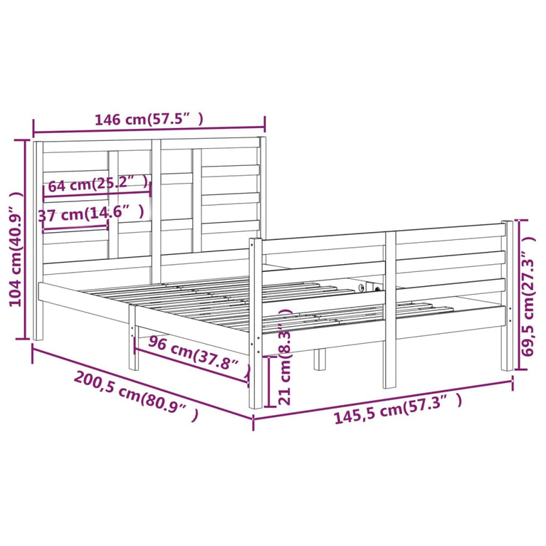 Bedframe massief hout 140x200 cm