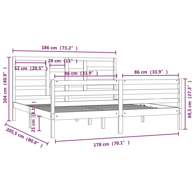 Bedframe massief hout wit 180x200 cm 6FT Super King
