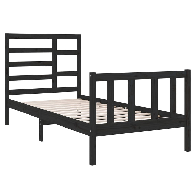 Bedframe massief hout zwart 90x190 cm 3FT Single