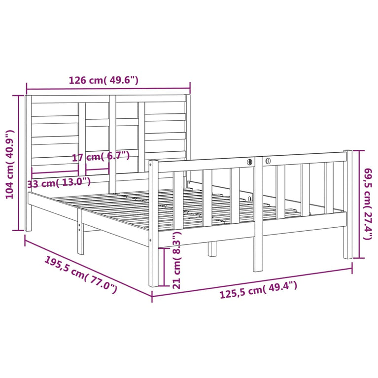 Bedframe massief hout 120x190 cm Small Double