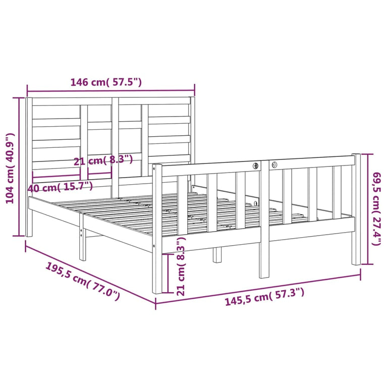Bedframe massief hout wit 140x190 cm