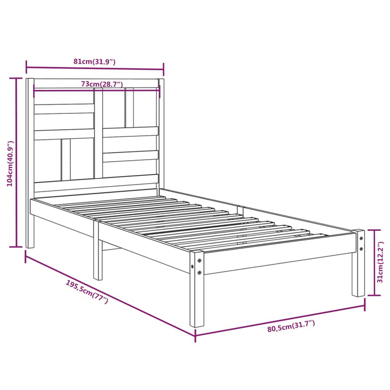 Bedframe massief hout 75x190 cm Small Single