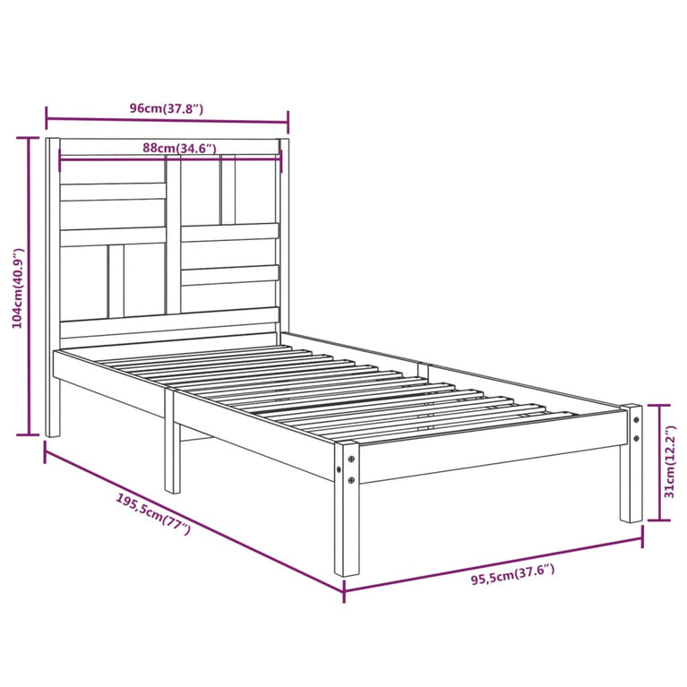 Bedframe massief hout 90x190 cm Single