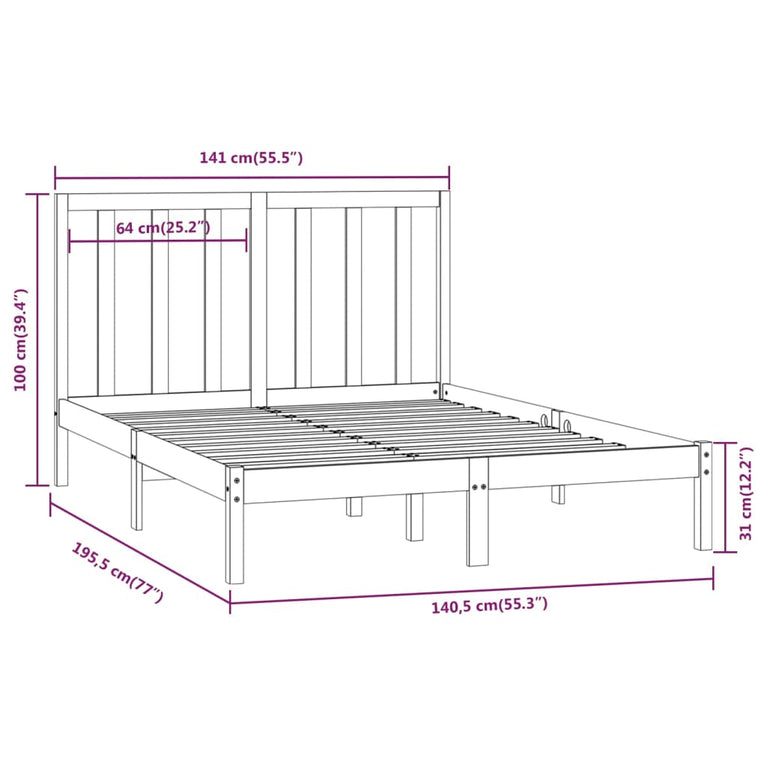 Bedframe massief grenenhout 135x190 cm Double