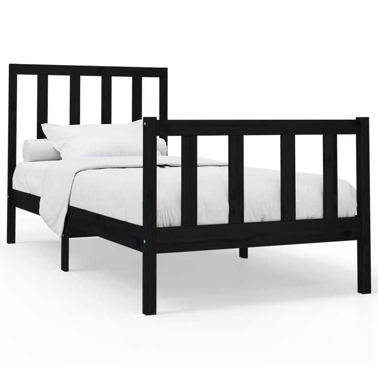 Bedframe massief grenenhout zwart 100x200 cm
