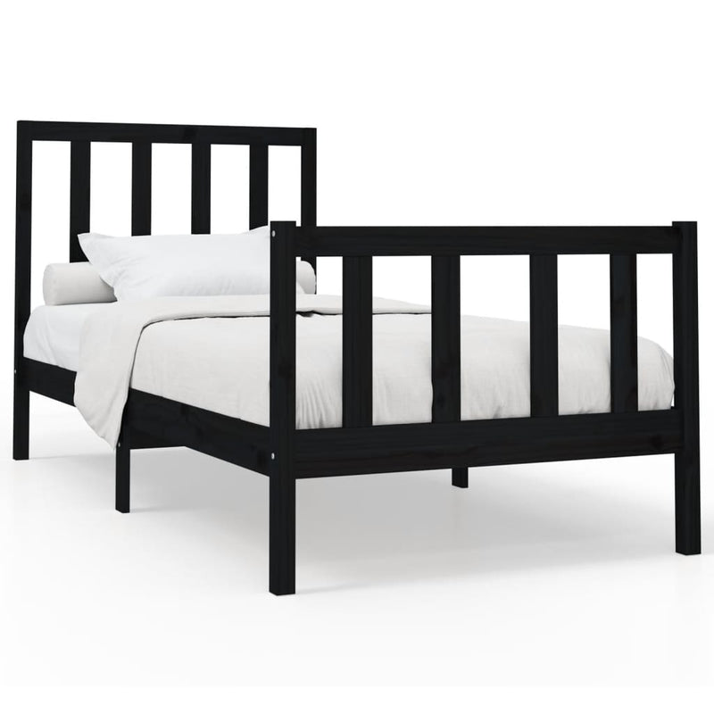 Bedframe massief grenenhout zwart 100x200 cm
