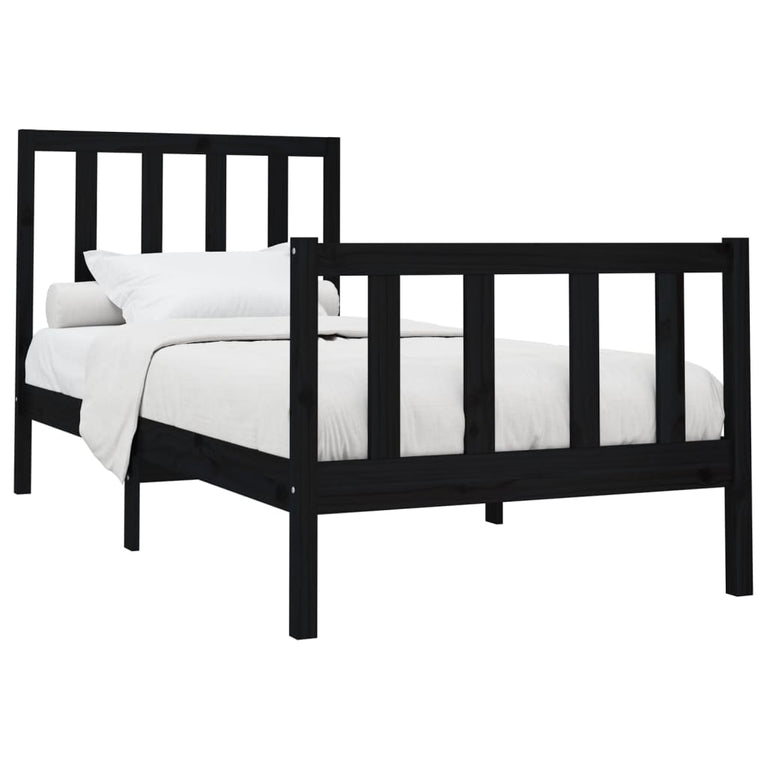 Bedframe massief grenenhout zwart 100x200 cm