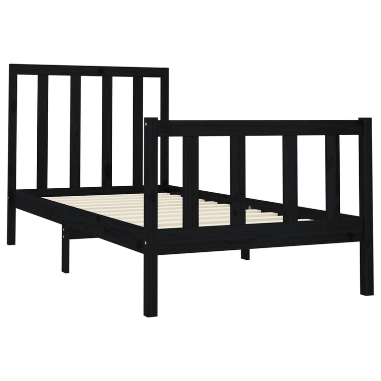 Bedframe massief grenenhout zwart 100x200 cm