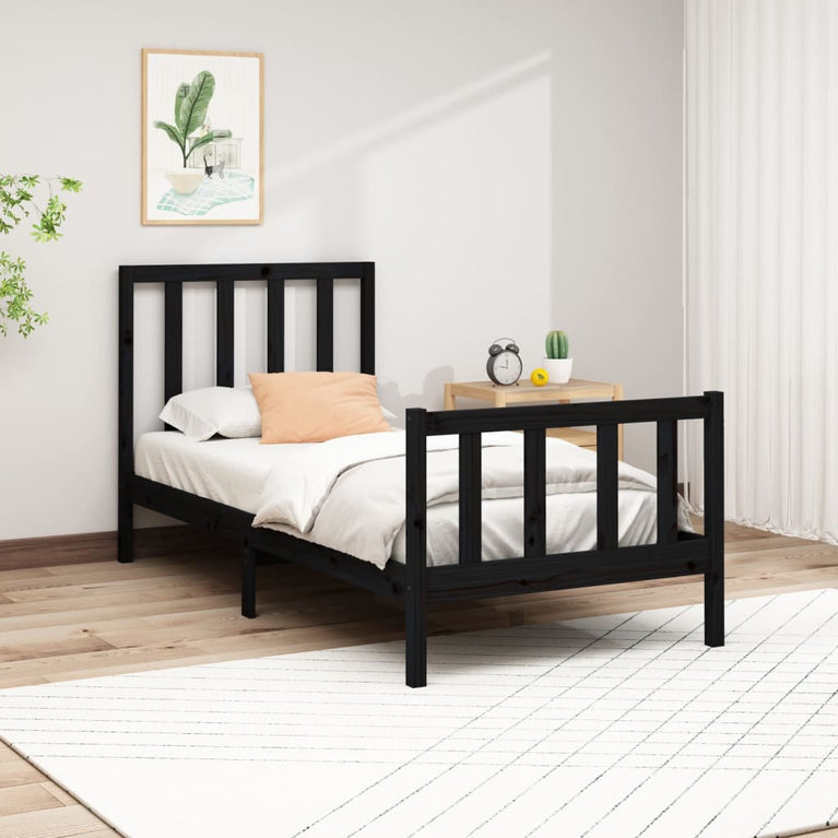 Bedframe massief grenenhout zwart 100x200 cm