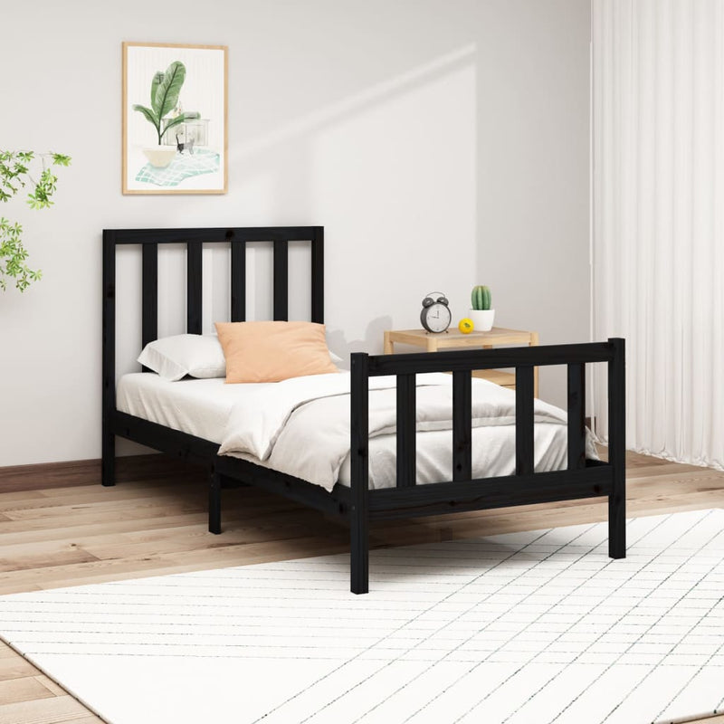 Bedframe massief grenenhout zwart 100x200 cm
