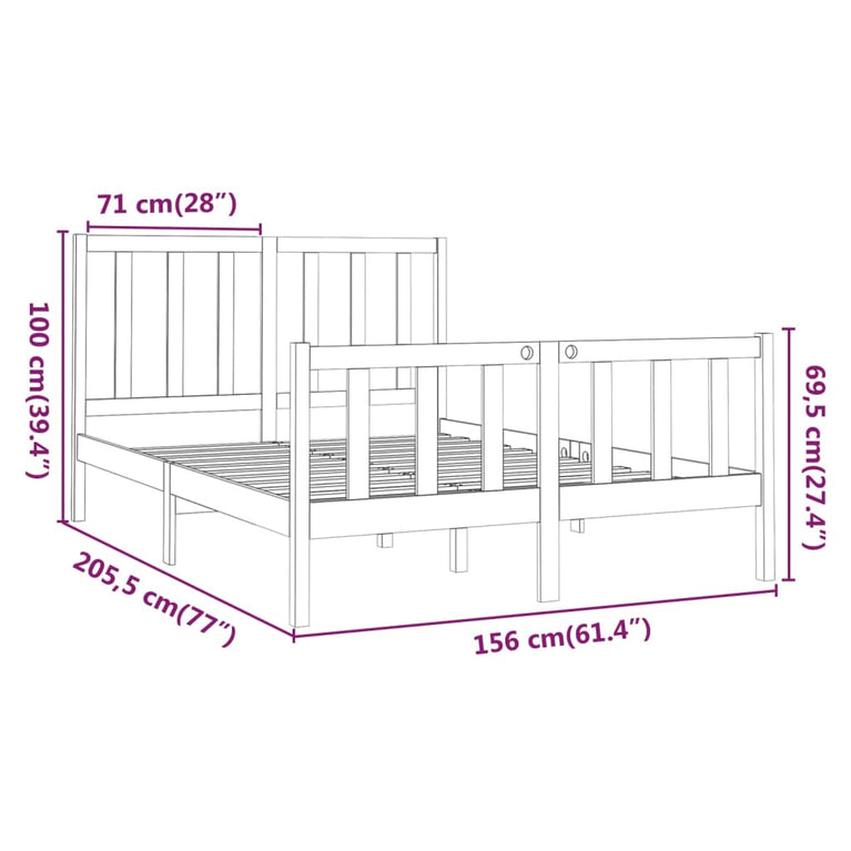 Bedframe massief grenenhout wit 150x200 cm 5FT king size