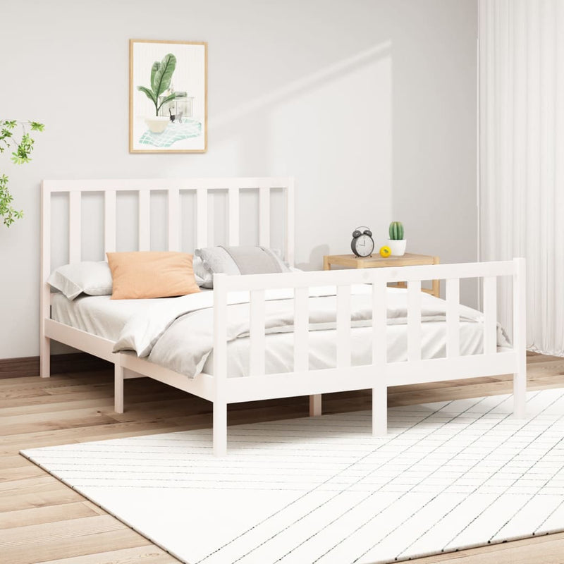Bedframe massief grenenhout wit 150x200 cm 5FT king size