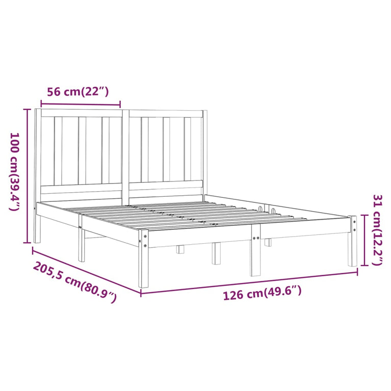 Bedframe massief hout wit 120x200 cm